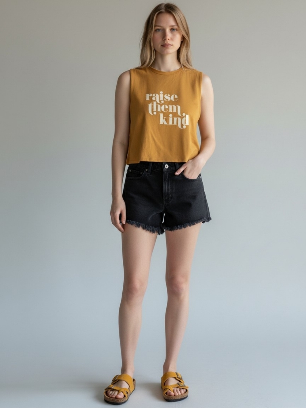 NWT Lovers of hYOUmanity Raise Them Kind Mustard Crop Muscle Tank Top Size Small - Picture 13 of 13